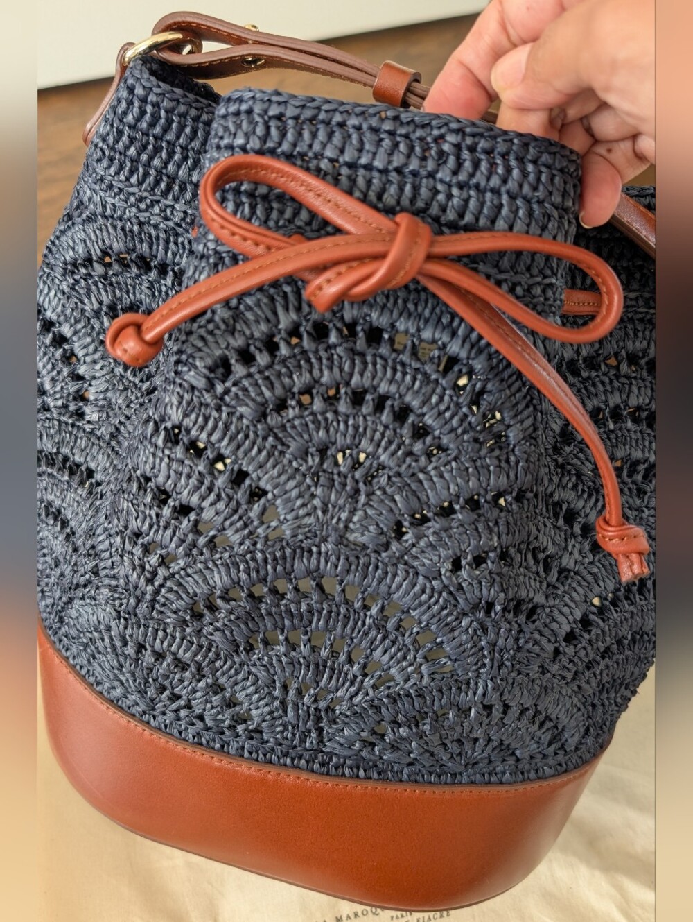 Sézane Alma Raffia Bucket Bag - Navy - Picture 3 of 7